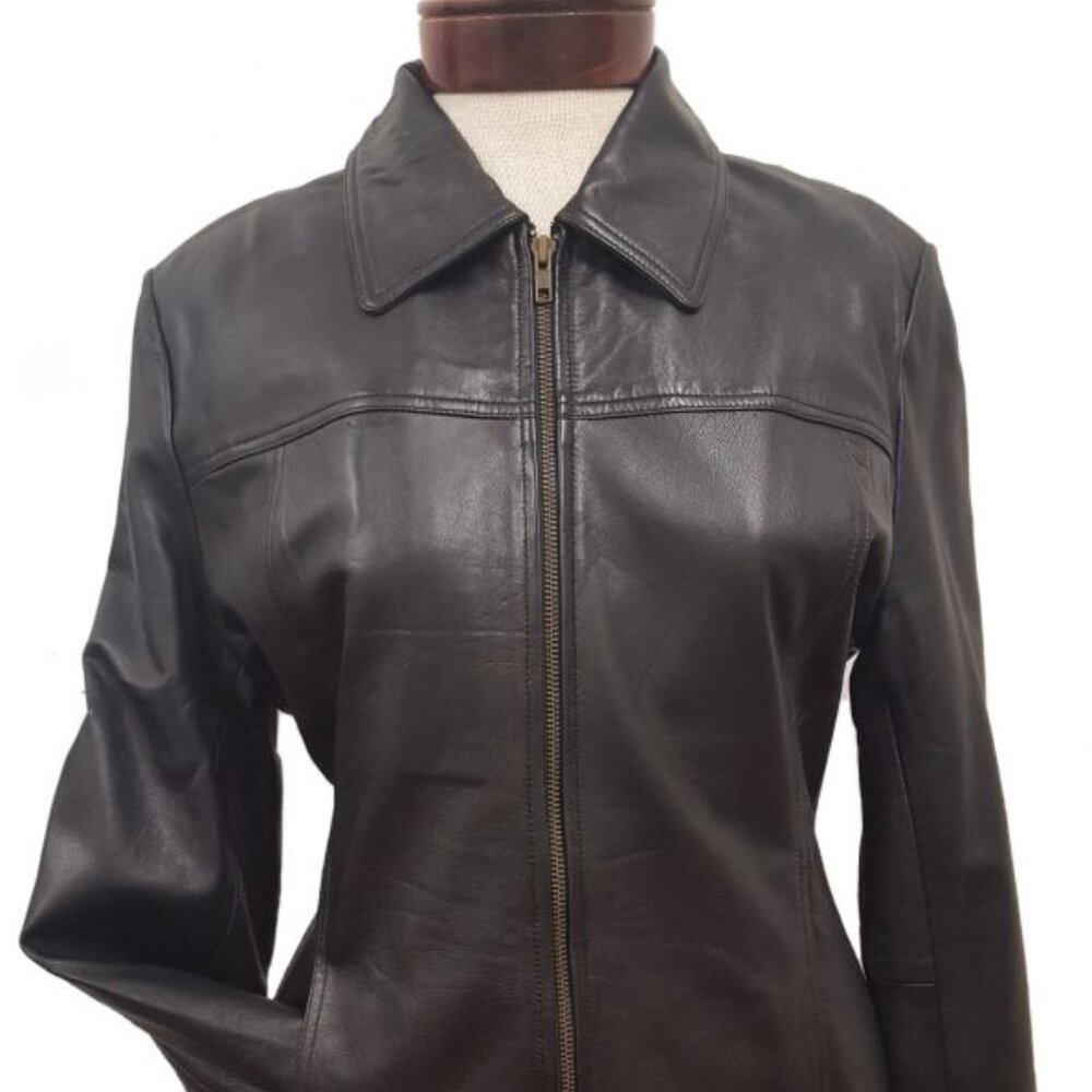 Women’s Ultra-soft Black Leather Straight Short Jacket